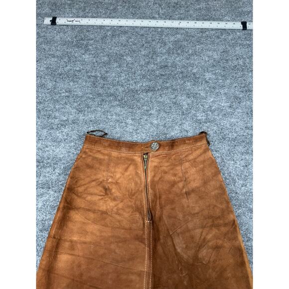 Vintage Brown Suede Leather Mini Skirt LaceUp Back Zipper Front Green Lining 70s - Picture 13 of 14
